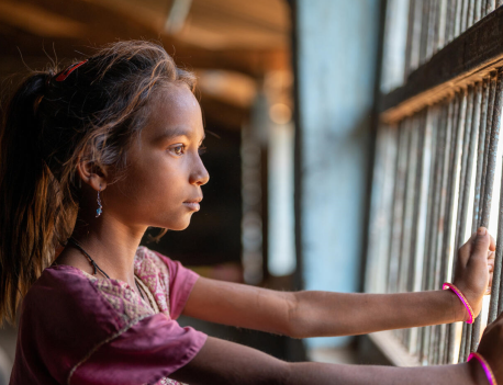 A young girl in Gujarat, India who has lost both parents receives alternative care and mental health and psychosocial support through UNICEF coordinators.