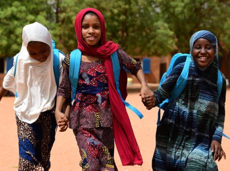 Children head for home after a day of school in Niamey, the capital of Niger, in 2021.