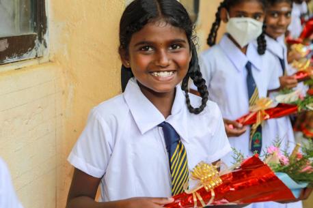 A young girl who attends Mount Jean Tamil School in Mount Jean State, Watawala, Sri Lanka.