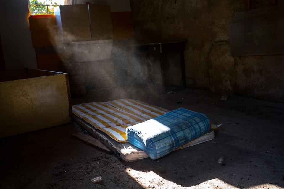 A mattress on the floor of an abandoned farmhouse in Sicily that had housed girls who had been sex trafficked from Nigeria..