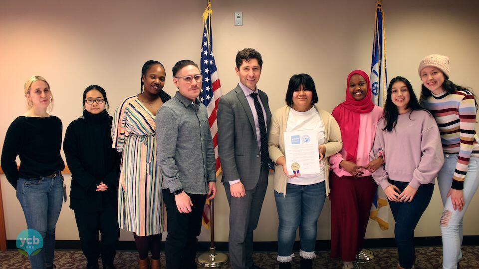 Minneapolis Mayor Jacob Frey and the city's youth council in 2020.