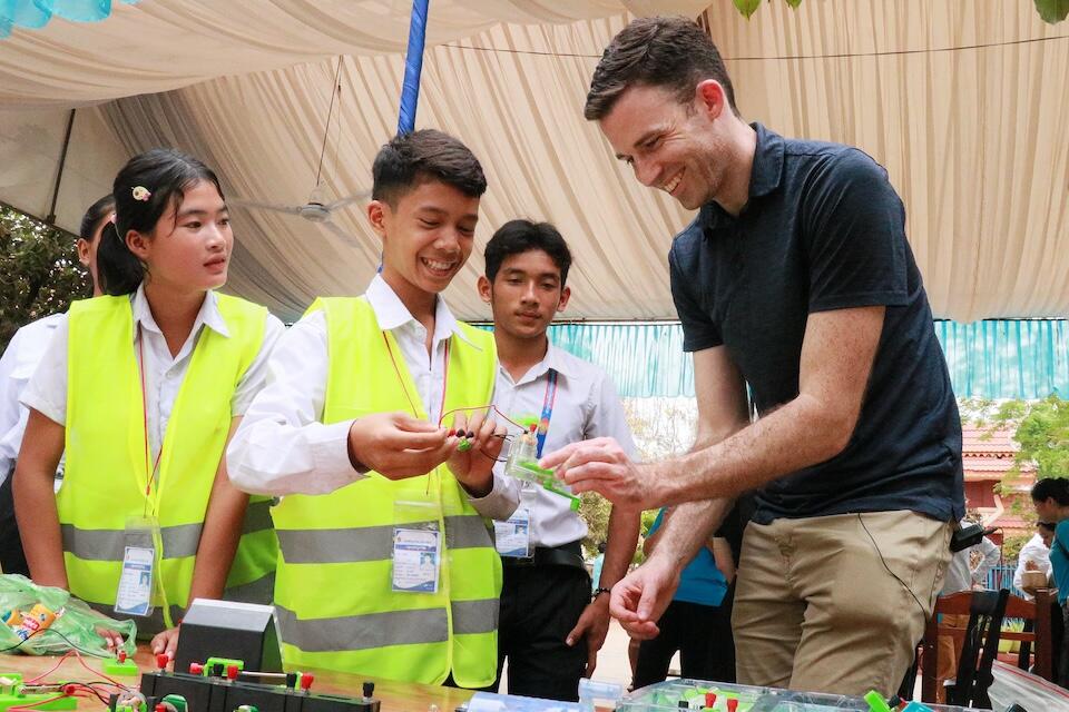 Students in a life skills program in Cambodia share their knowledge with UNICEF USA's Andrew Maguire.  