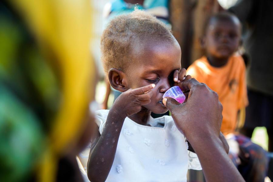Diagnosed with severe acute malnutrition, two-year-old Maria was treated at a UNICEF-supported health center in Juba, South Sudan in October 2017.