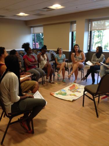 Students at UCF have an interactive discussion about human trafficking. Photo credit: Ligia Forbes