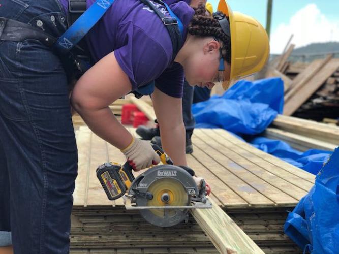 Sadie Foster is one of 500 college student volunteers working on post hurricane home repairs this summer in Puerto Rico.