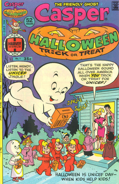 The cover of a 1976 Caspar the Ghost comic book, showing Caspar Trick-or-Treating for UNICEF.
