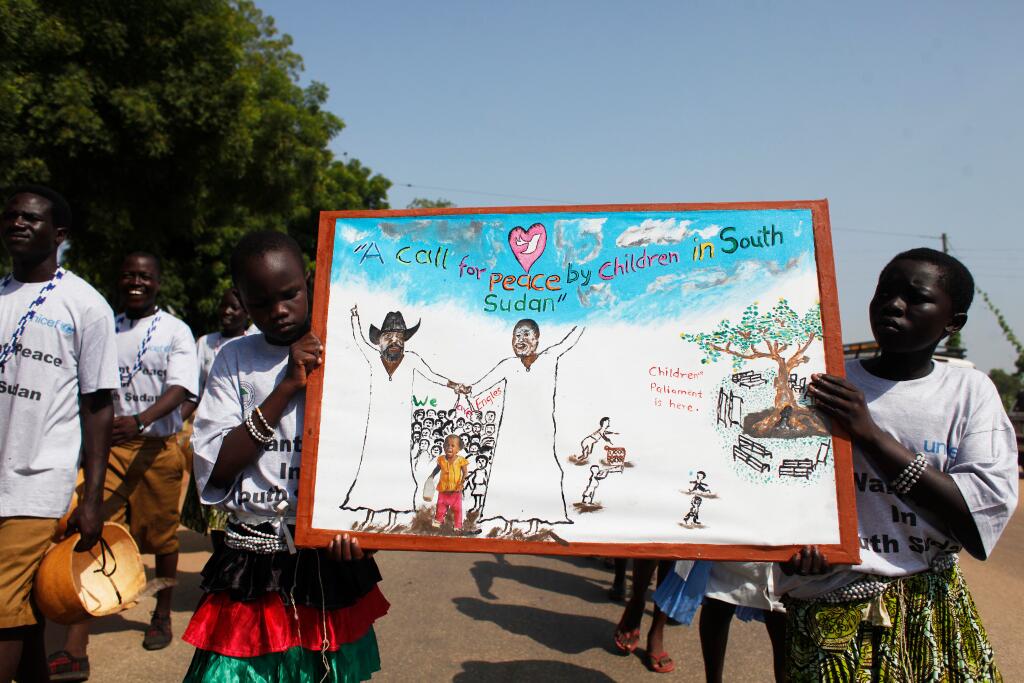 Children in South Sudan call for peace in their country.