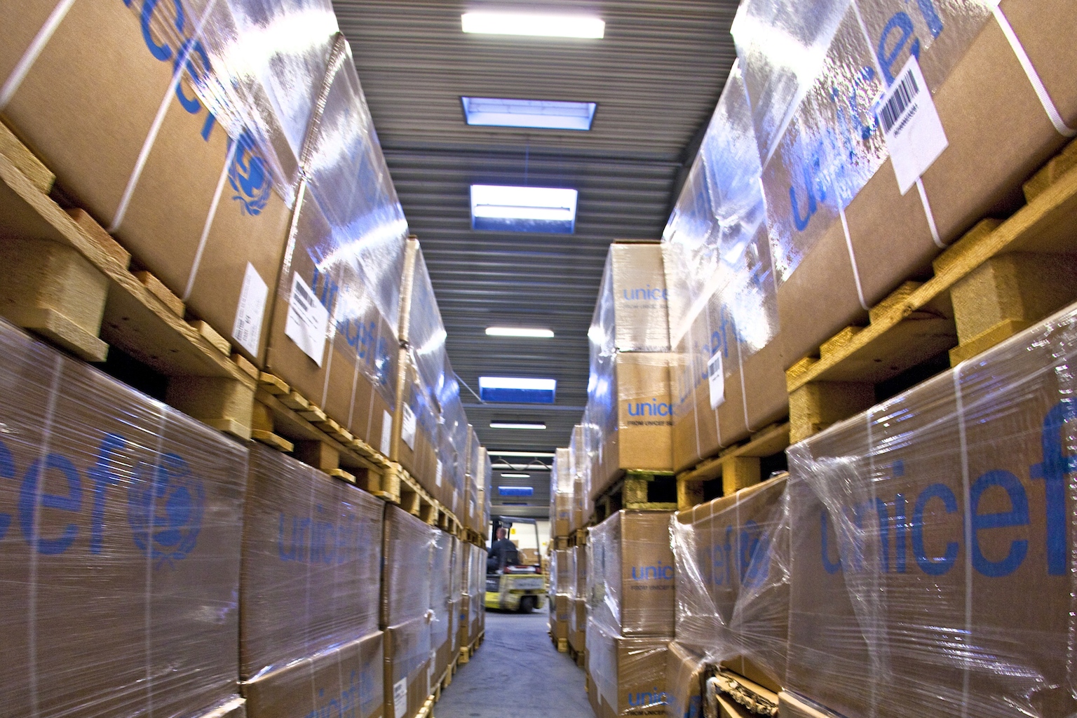 UNICEF supplies being loaded in Denmark.