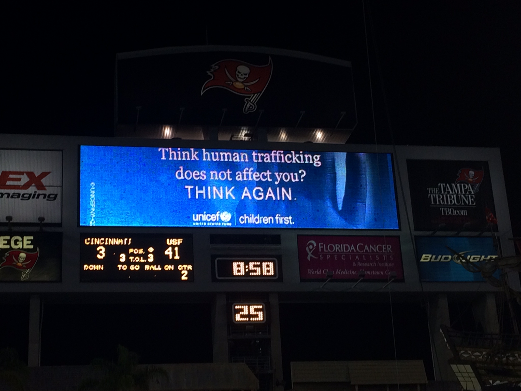 Part of the Public Service Announcement on Human Trafficking that played at USF's Football game vs. Cincinnati 