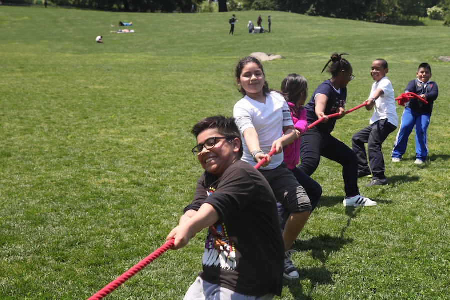 Lexington Academy students in the tug-of-war in Central Park&#039;s East Meadow of Field Day.