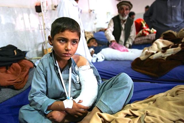 A photo, taken by UNICEF, of a boy recovering in Lady Reading Hospital in Peshawar, Pakistan in the aftermath of Monday&#039;s 7.5 magnitude earthquake