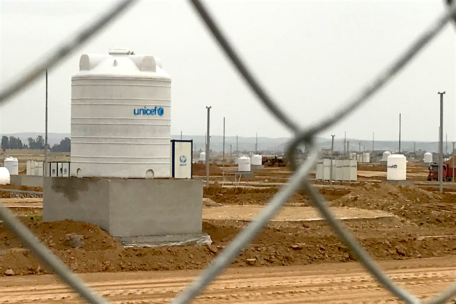 A UNICEF water tank in eastern Mosul, Iraq.