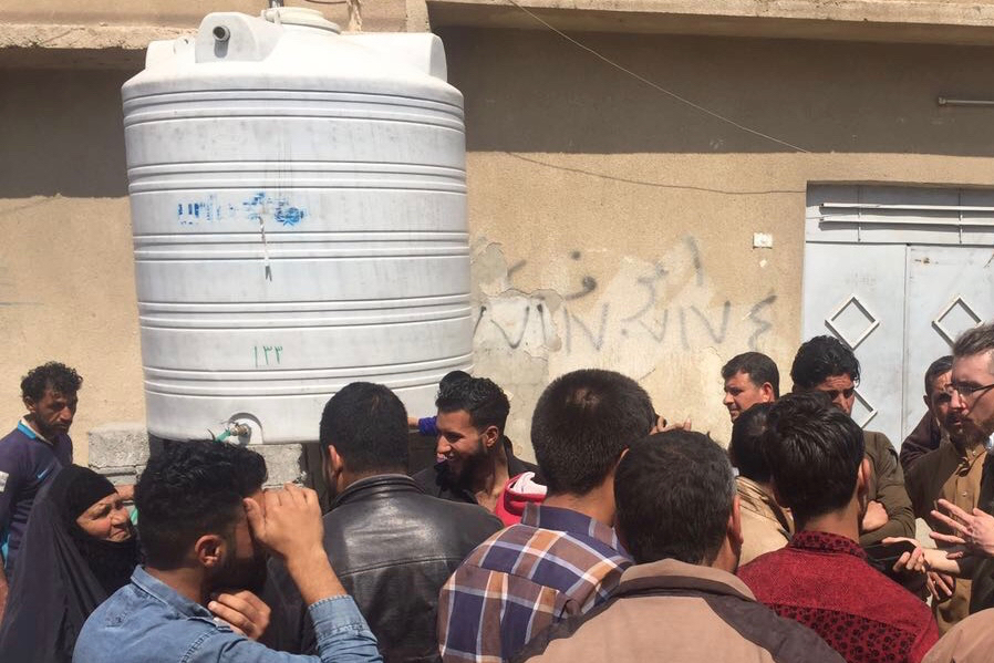 A UNICEF-provided water tank in eastern Mosul, Iraq.