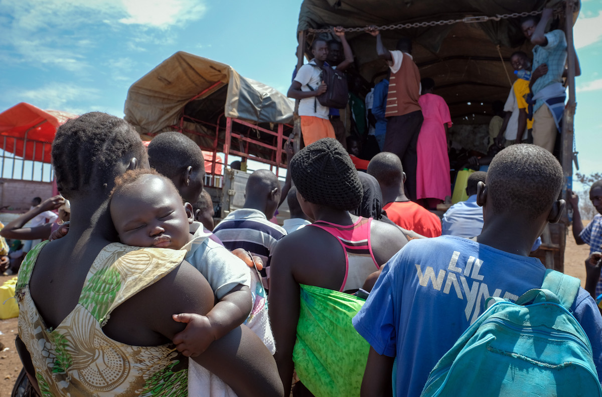 Refugees from South Sudan arriving at Bidi Bidi camp in Uganda.