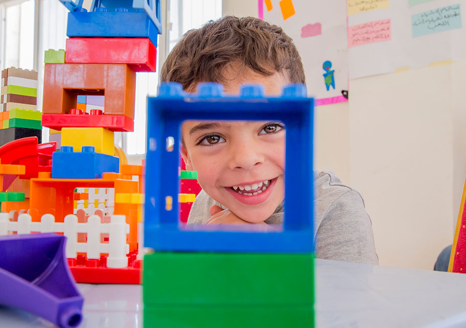 A child plays at the UNICEF-supported Makani centre in Irbid.