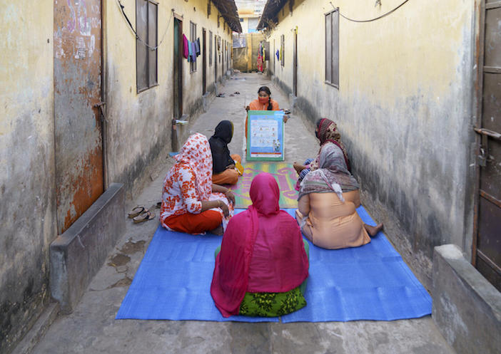 Mita Rani Barman, a community mobilizer with UNICEF partner CODEC in Bangladesh, conducts a group session to discuss best practices for the care of pregnant and lactating women and their babies.