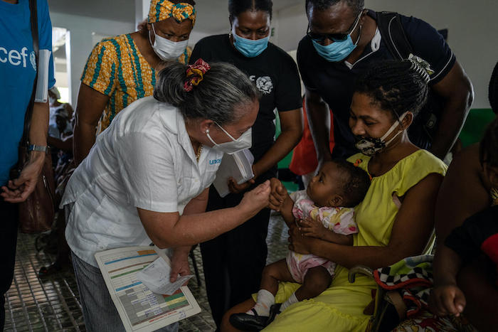 UNICEF Regional Director for Latin America and the Caribbean Jeanne Gough visits a facility in Saint-Jean-du-Sud, Haiti, where UNICEF supports treatment for malnutrition among other services.
