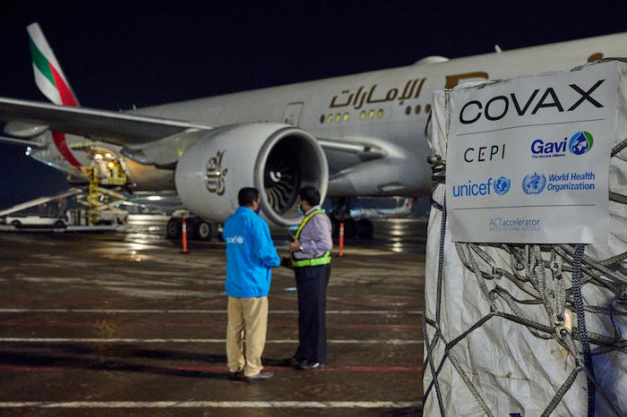 A shipment of 2.5 million COVID-19 vaccine doses — supplied through the COVAX Facility’s dose-sharing mechanism and donated by the U.S. government — arrives in Dhaka, Bangladesh, on July 2.