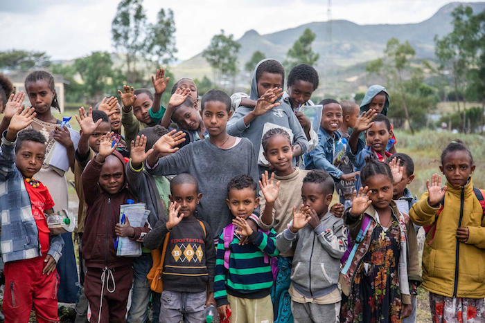 Children gather together in a school yard in Adikeyeh town in central Tigray in Ethiopia where UNICEF and partners are reopening schools.