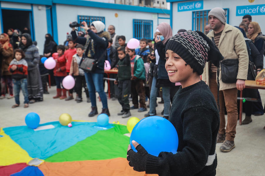 Eleven-year-old Ahmad at Waleed Nofal school, a UNICEF-supported temporary shelter for the internally displaced in northeast Syria, on January 27, 2022.