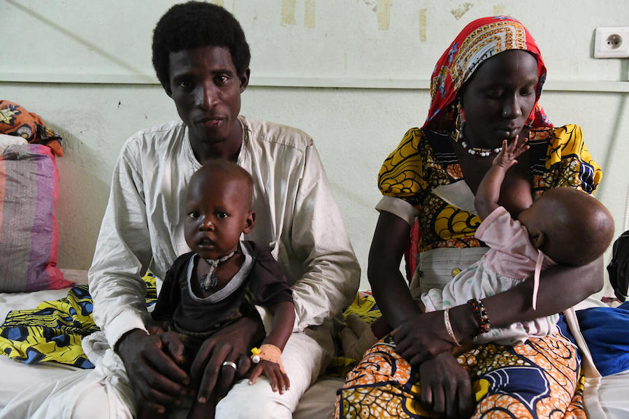 Ahmat Djibine,20, and his wife Halima, 17, traveled 80 miles to bring their malnourished 3-year-old son, Anahim, to the UNICEF-supported nutrition unit at Nôtre Dame des Apôtres hospital in Ndjamena, the capital of Chad.