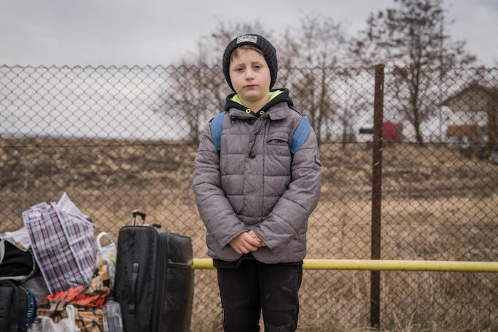 David, 7, from Chernivtsi, Ukraine, arrives in Romania on Feb. 27, 2022.