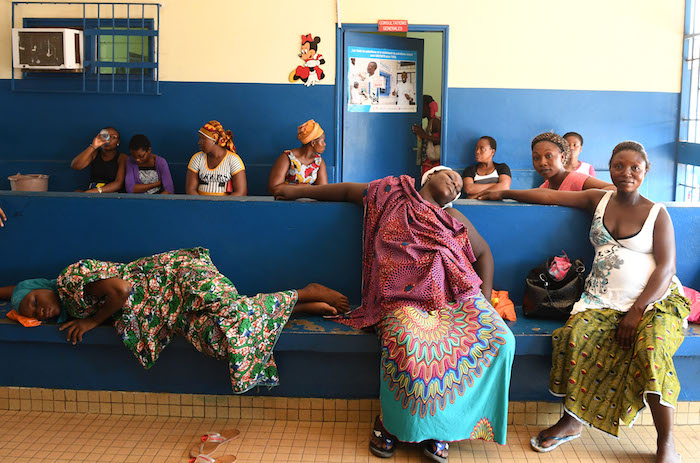 Pregnant women waiting for their prenatal consultations at a UNICEF-supported health center in Gonzagville, Abidjan.
