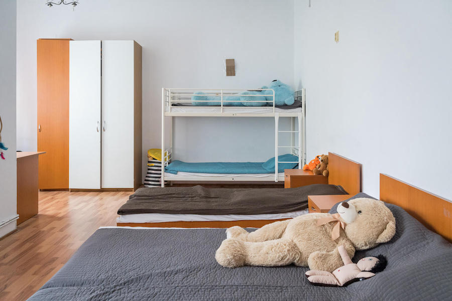 A room where children with disabilities evacuated from Odessa, Ukraine, are staying after a care center in Baicoi, Prahova County, Romania, opened its doors to them.
