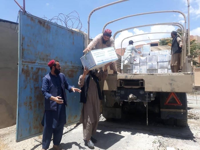 On June 22, 2022, emergency supplies were loaded onto trucks at UNICEF's warehouse in Paktia Province to be dispatched to areas hit by the earthquake in eastern Afghanistan.