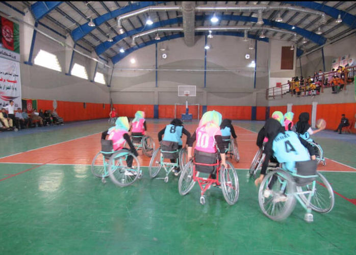 Fatima and her basketball teammates practice in Mazar-i-Sharif, Afghanistan in 2020.