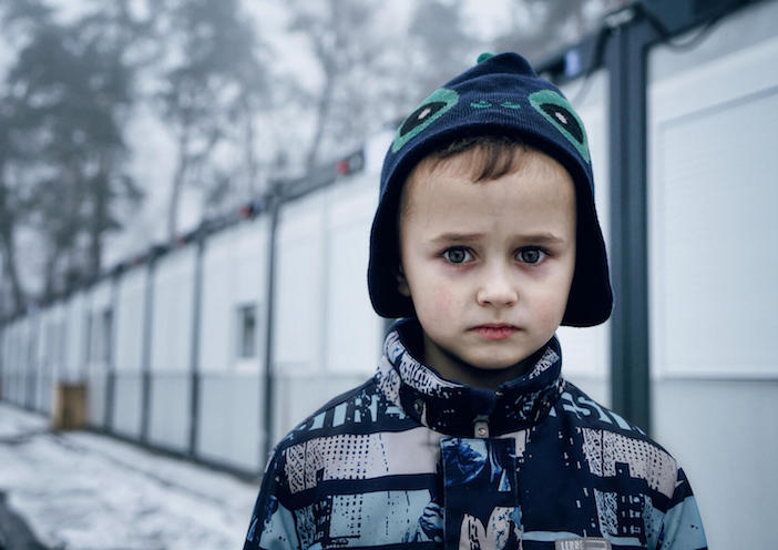 DDavyd, 7, lives with his mother and siblings in an Irpin, Ukraine, modular housing unit for families displaced by  the war.