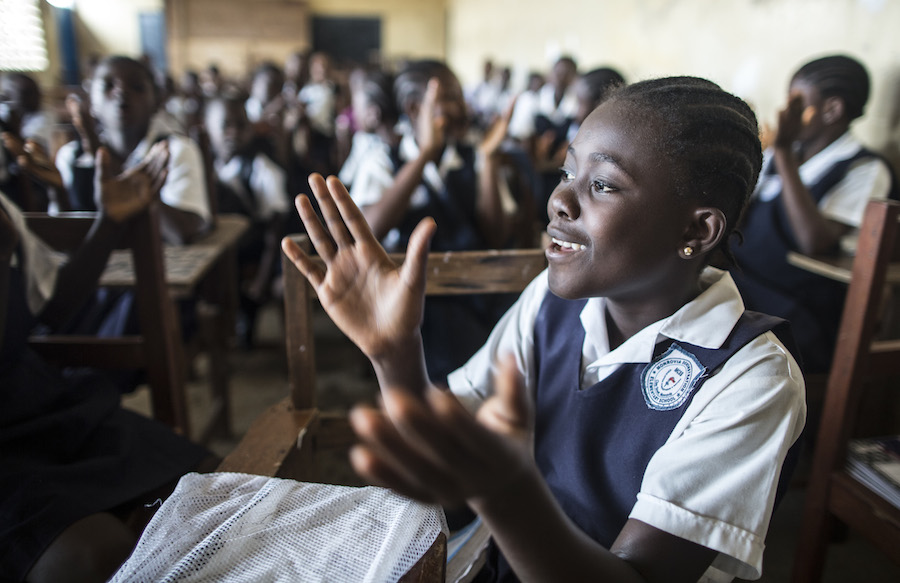Grace Moses studies in the Mchuchu Primary School in Malawi. In this school the funding from the Schools for Africa initiative helped UNICEF to train teachers, build eight new classrooms, construct separate latrines for boys and girls, place school benche