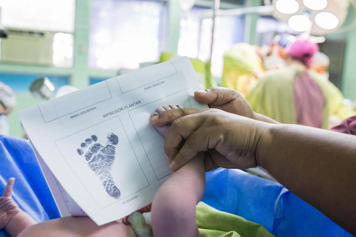 A newborn is identified before birth registration according to UNICEF baby-friendly policy at the General Hospital of San Juan de Dios in Guatemala City on October 19, 2019. 