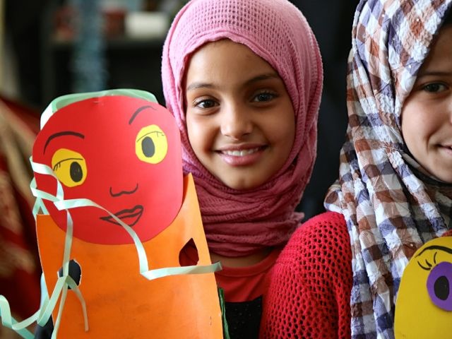 UNICEF Child Friendly Space arts and crafts help the children who live and learn at Sana&#039;a&#039;s Al Zubairi school find some joy and laughter amidst the devastation.