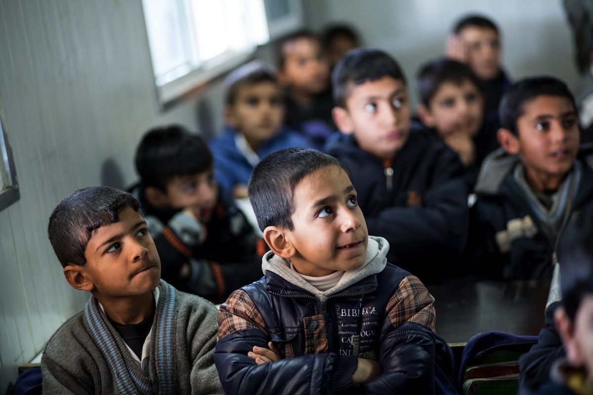 Children at a school in the Domiz refugee camp in northern Iraq.