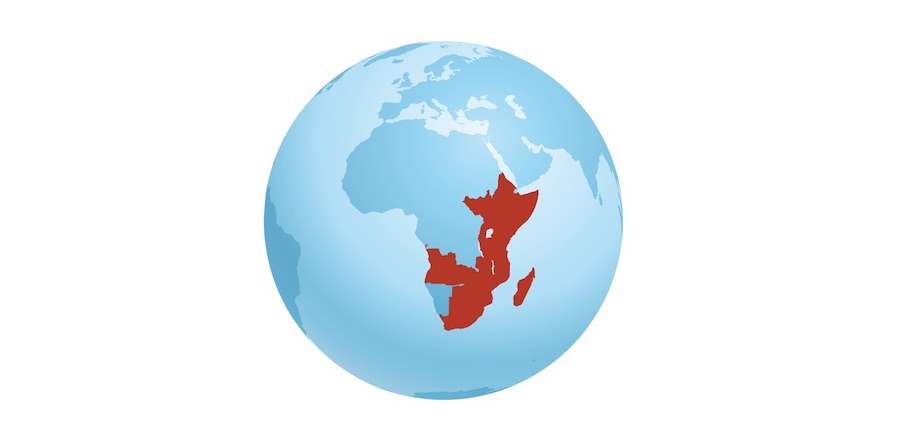 A map showing UNICEF's reach in Eastern and Southern Africa. A map showing UNICEF's reach in Eastern and Southern Africa.