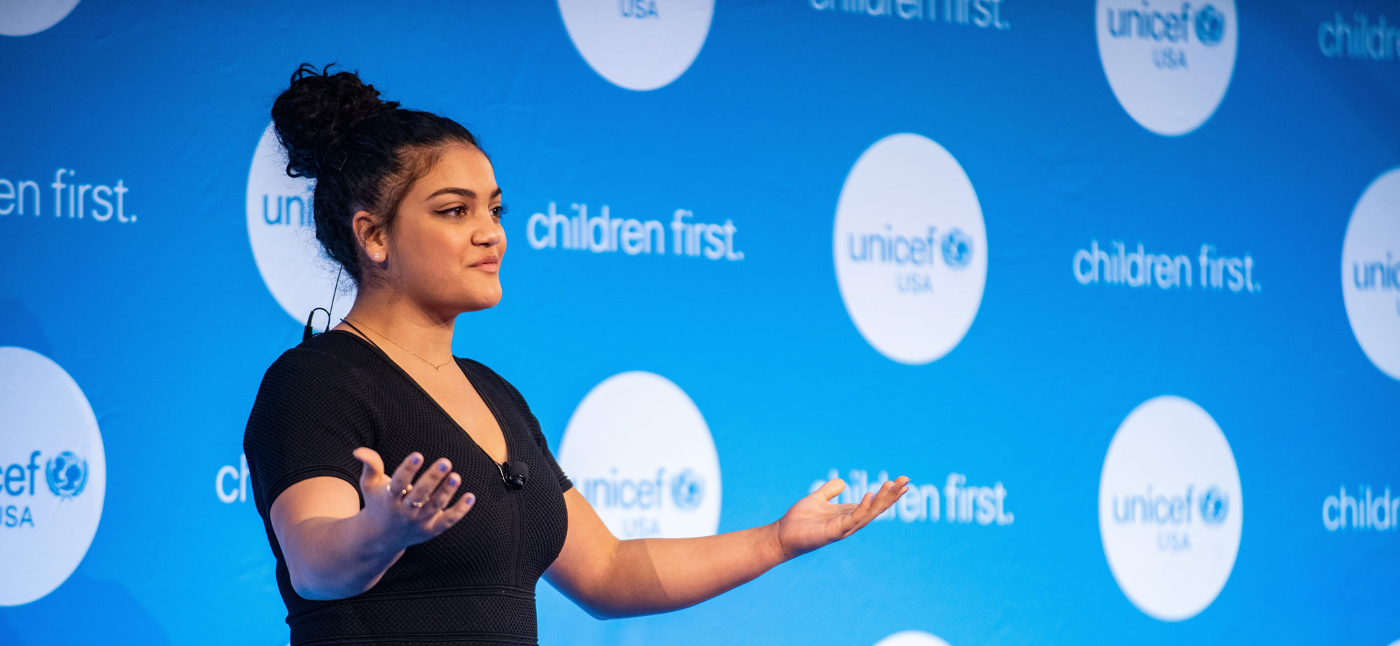 UUSA Supporter Laurie Hernandez speaking at UNICEF USA's 2019 Advocacy Day in Washington, D.C.