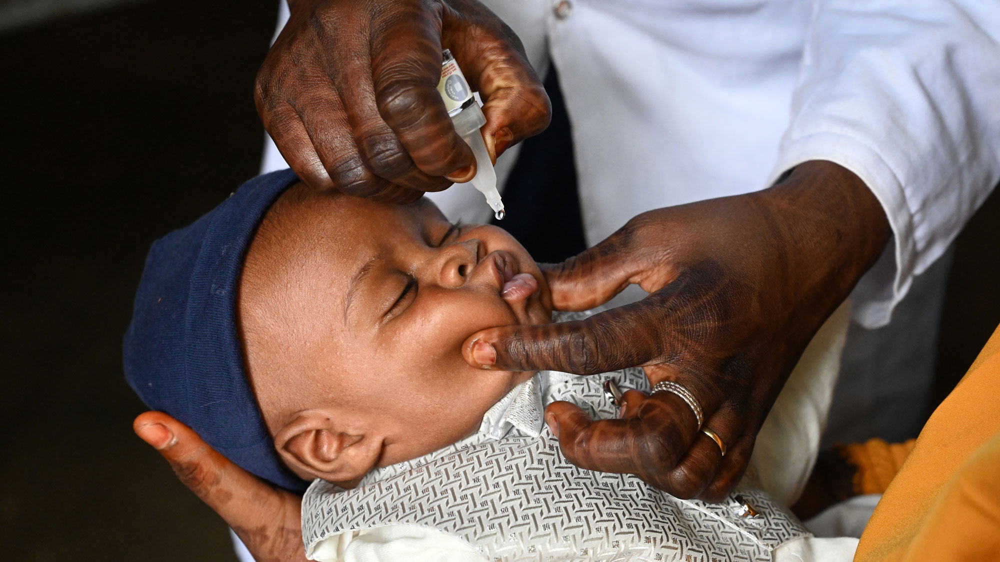 A baby is being vaccinated against polio, in the CSI Health Center of Niamey, the capital of Niger.