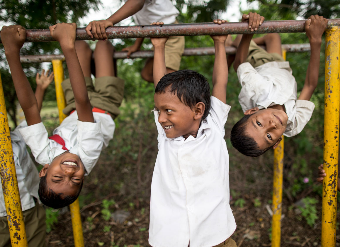 Children play during their lunch break at The Zilla Parishad Primary School in Muhammadpur Village.