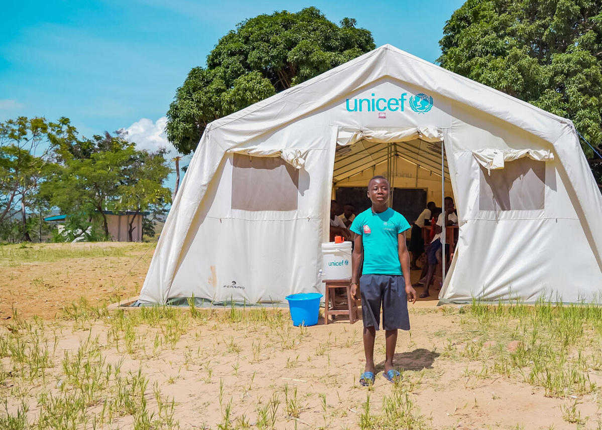A young member of the UNICEF-supported Peace Club at Kibi Primary School, Lumfukwe village in Tanganyika province, Democratic Republic of Congo.