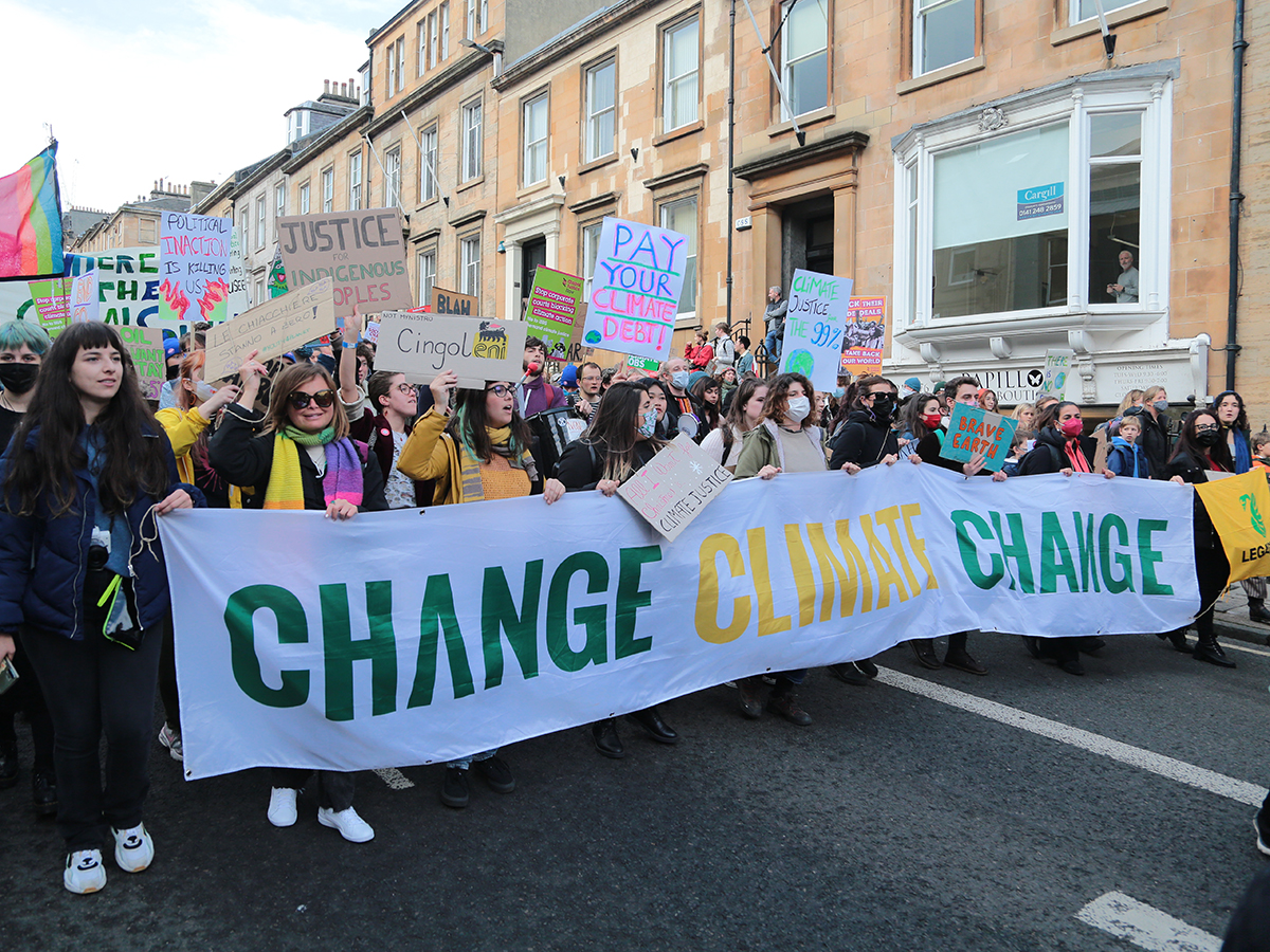 In Glasgow, Scotland, people take part in a Fridays for Future demonstration for climate action.