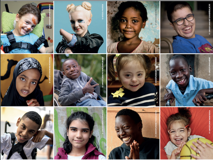 Children with disabilities from around the world who are supported by UNICEF.