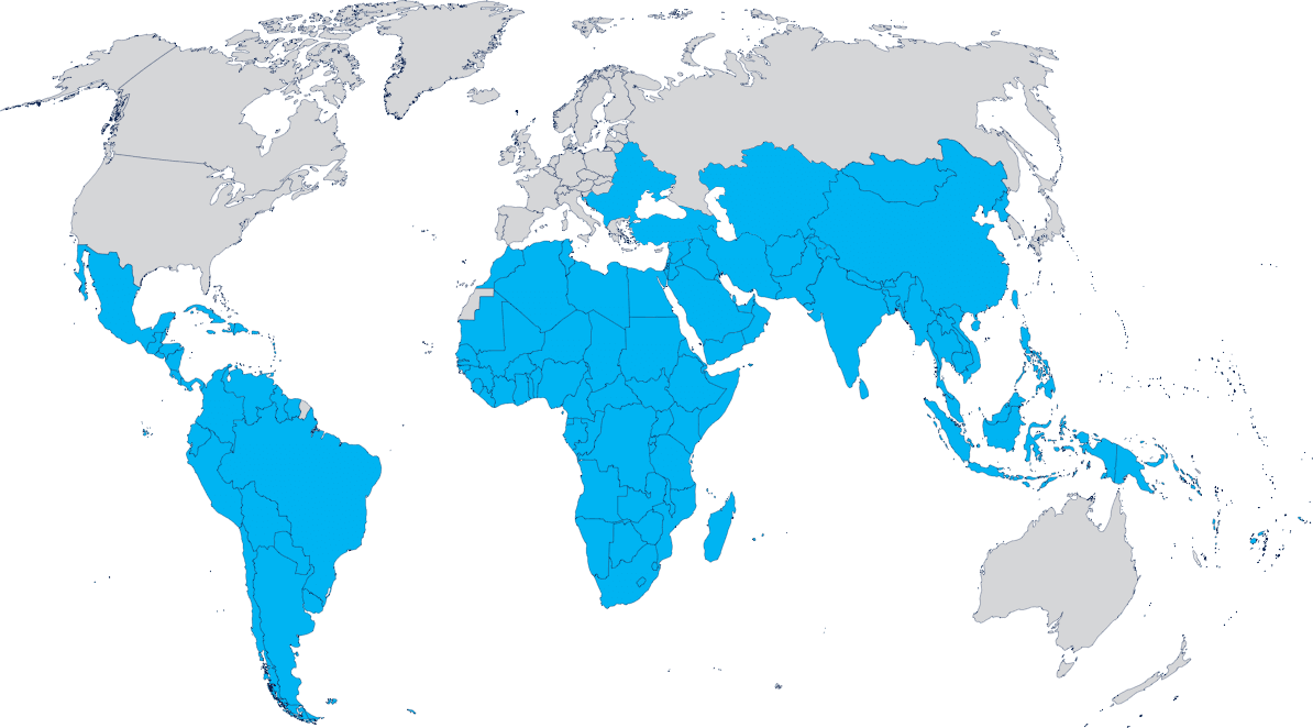 Map of the world showing countries where Unicef treated malnourished children.