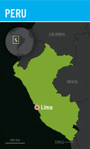 Map showing location of the country of Peru.