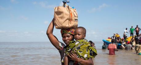 Dorinda Antonio and her son Manuel Lazalo arrive by boat in Beira from Buzi. Buzi was one of the areas worst affected by Cyclone Idai. Picture: James Oatway.