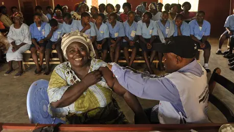 A woman in Cameroon receives a tetanus vaccine as part of a UNICEF-supported campaign to eliminate maternal and neonatal tetanus