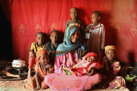 Mariam Ahmat, a 36 year old woman, with her 7 children, in the village of Tchomoli, Moussoro, in the East of Chad.