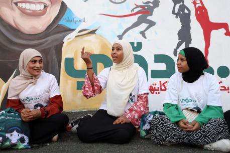 Teenage girls who are deaf and mute at a school in Aswan, Upper Egypt participate in Dawwie circles, part of a UNICEF-supported gender equality program being implemented across Egypt.