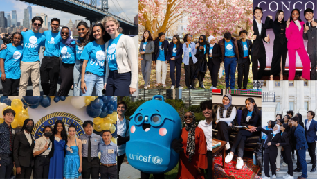 A photo collage of UNICEF USA volunteers at 2022-2023 volunteer events.