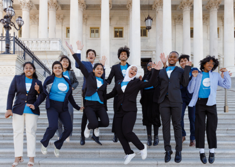 UNICEF USA National Youth Council 2022-23 members in front of the United States Capitol building.